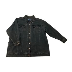 Avenue Blues Black Denim Jacket Womens 18/20 Plus Size Cotton Button Front Coat
